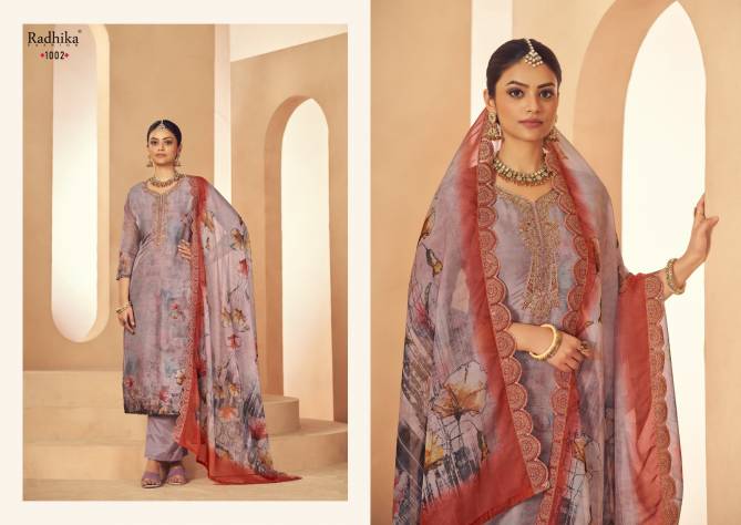 Azara Shezlin By Radhika Organza Printed Dress Material Wholesale Market Surat
